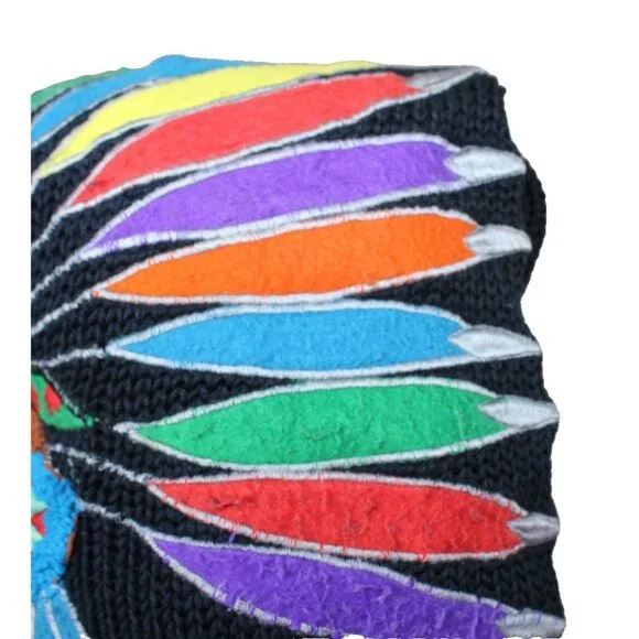 Vintage Native American Big Chief Head Crewneck Sweater Size M Chunky Knit Patch - Picture 5 of 7